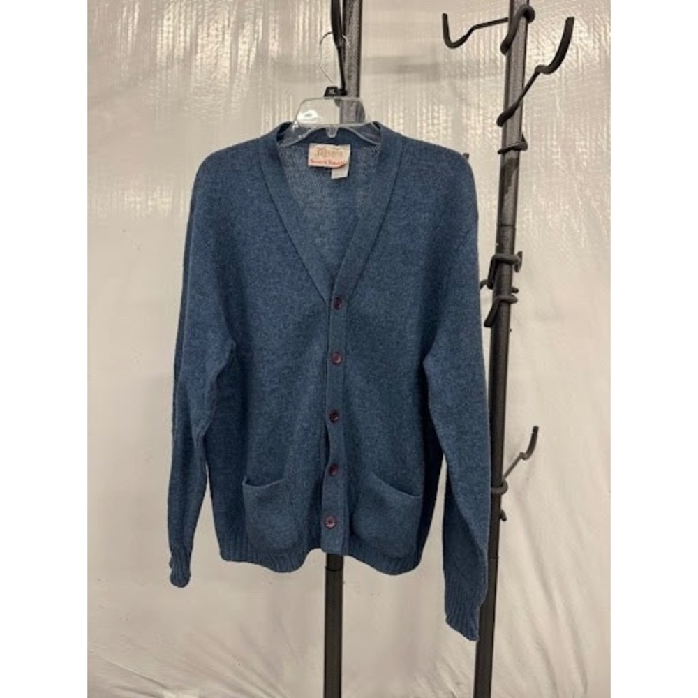 Vintage 60s/70s Jantzen Scotch Tumbler Cardigan - Heather Blue - L - Made in USA